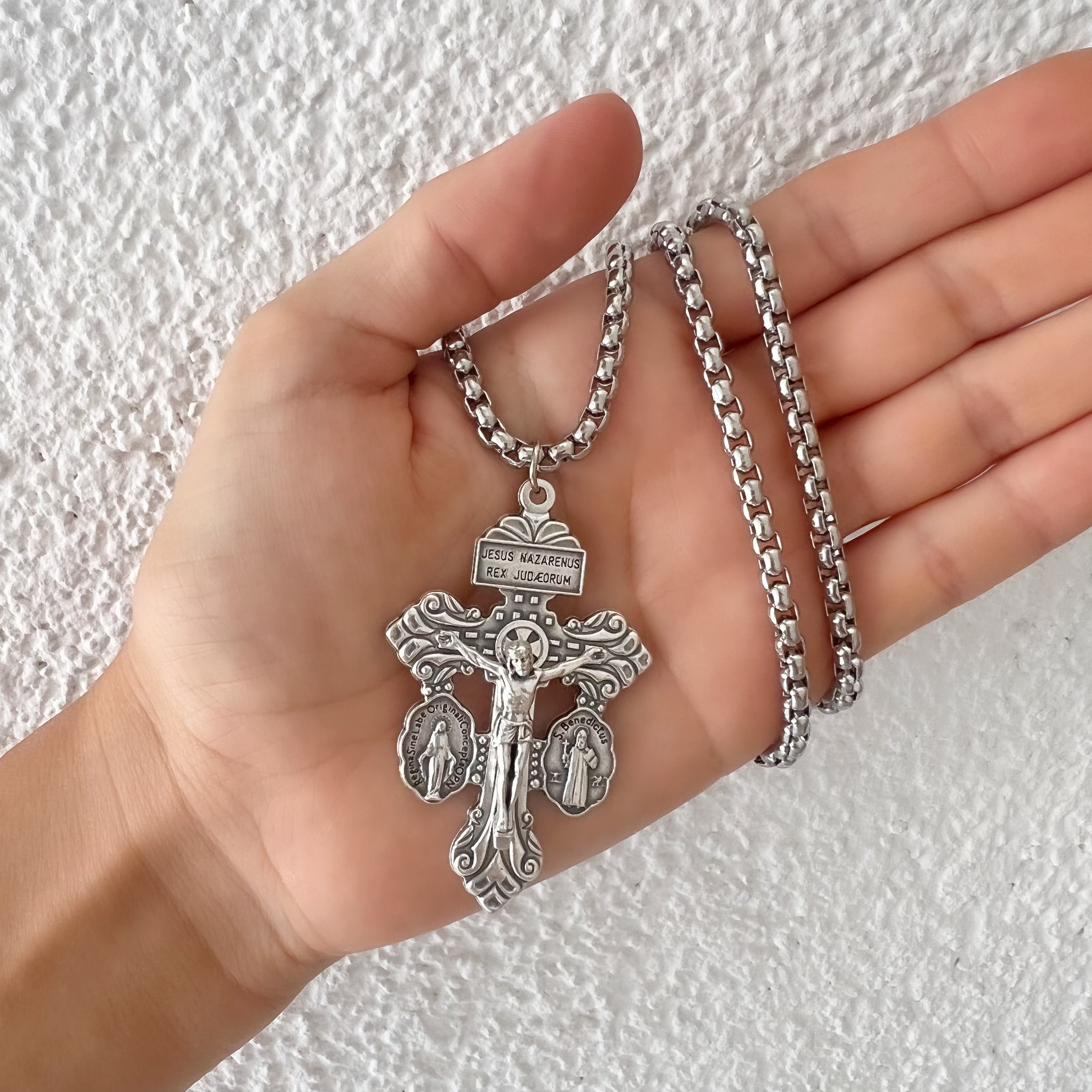 Silver Holy Family bead charm for bracelet