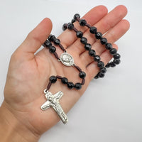 
              Black Prayer Beads Rosary With Virgin Mary Medal And Cross
            