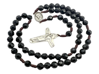 
              Black Prayer Beads Rosary With Virgin Mary Medal And Cross
            