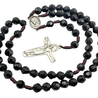 Black Prayer Beads Rosary With Virgin Mary Medal And Cross