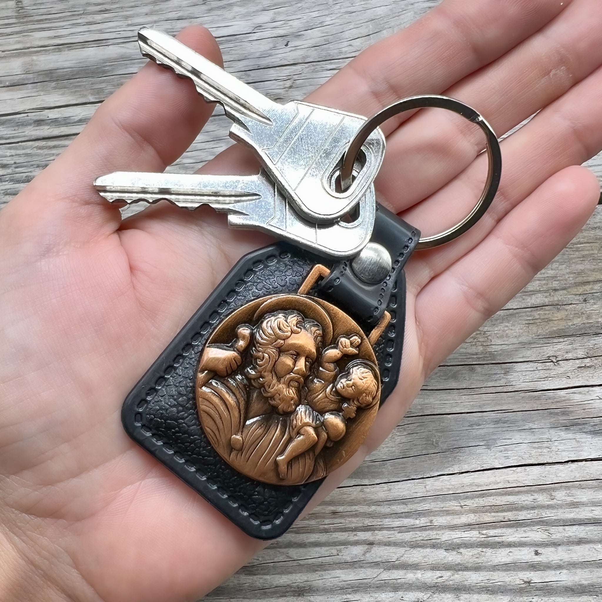 Catholic Leather Keychain With St Joseph Medal| MedjugorjeGifts