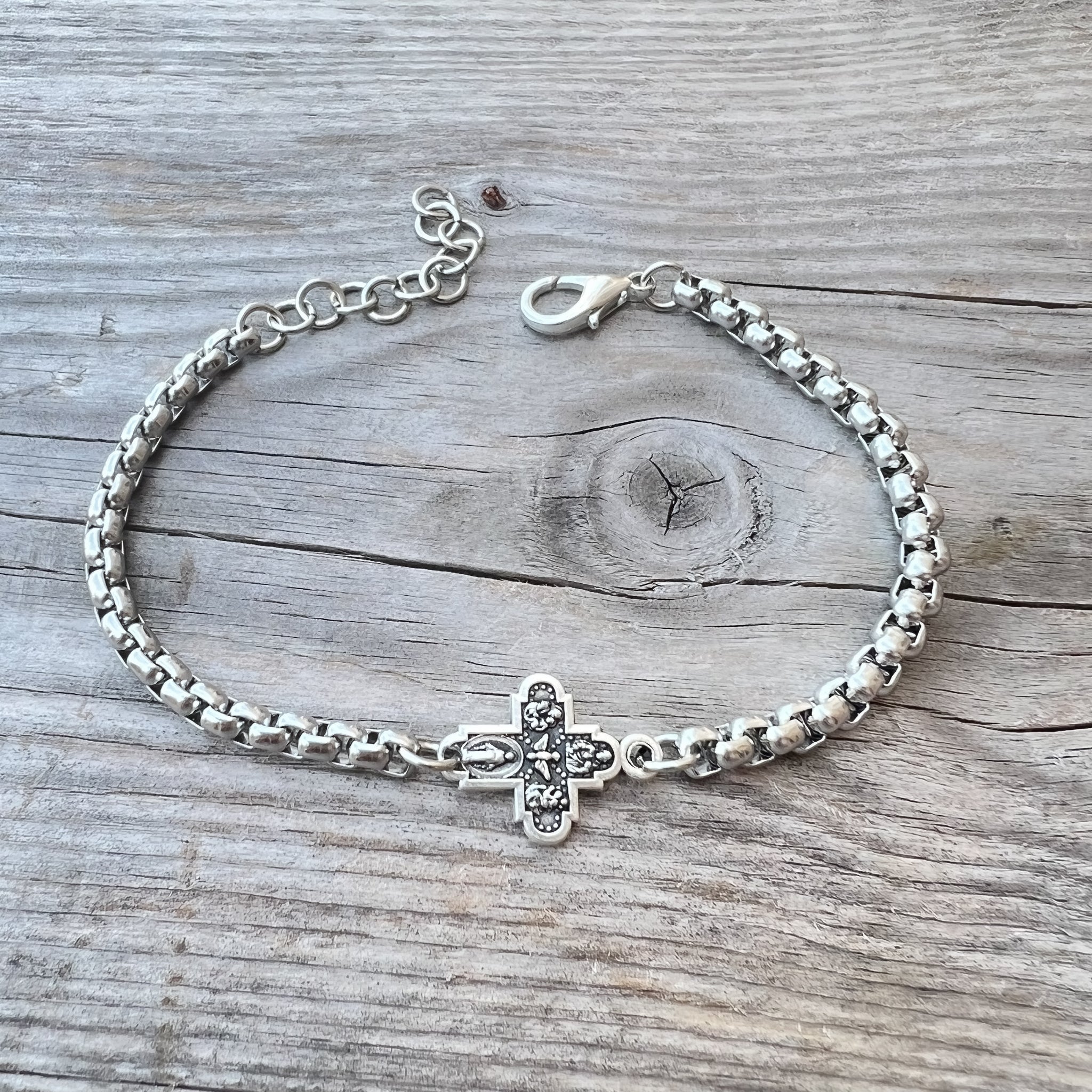 Simple Rope Bracelet With Saint Medal Minimalist Catholic Jewelry