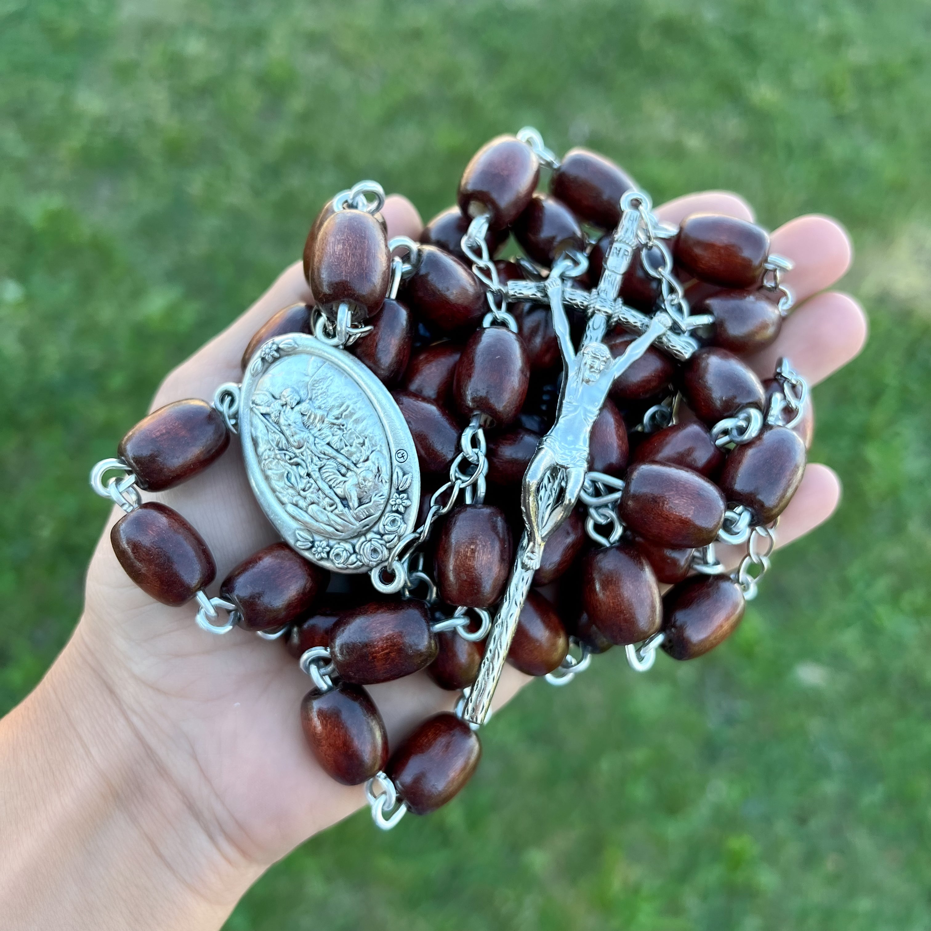 Catholic black Rosary Pendant Beads with Cross Decor and Holy Soil