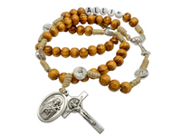 
              Personalized First Communion Rosary With Olive Wood Beads And Saint Medal
            