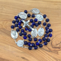 
              Mat Pearl Rosary With Six Saint Medals And Cross
            