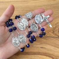 
              Mat Pearl Rosary With Six Saint Medals And Cross
            