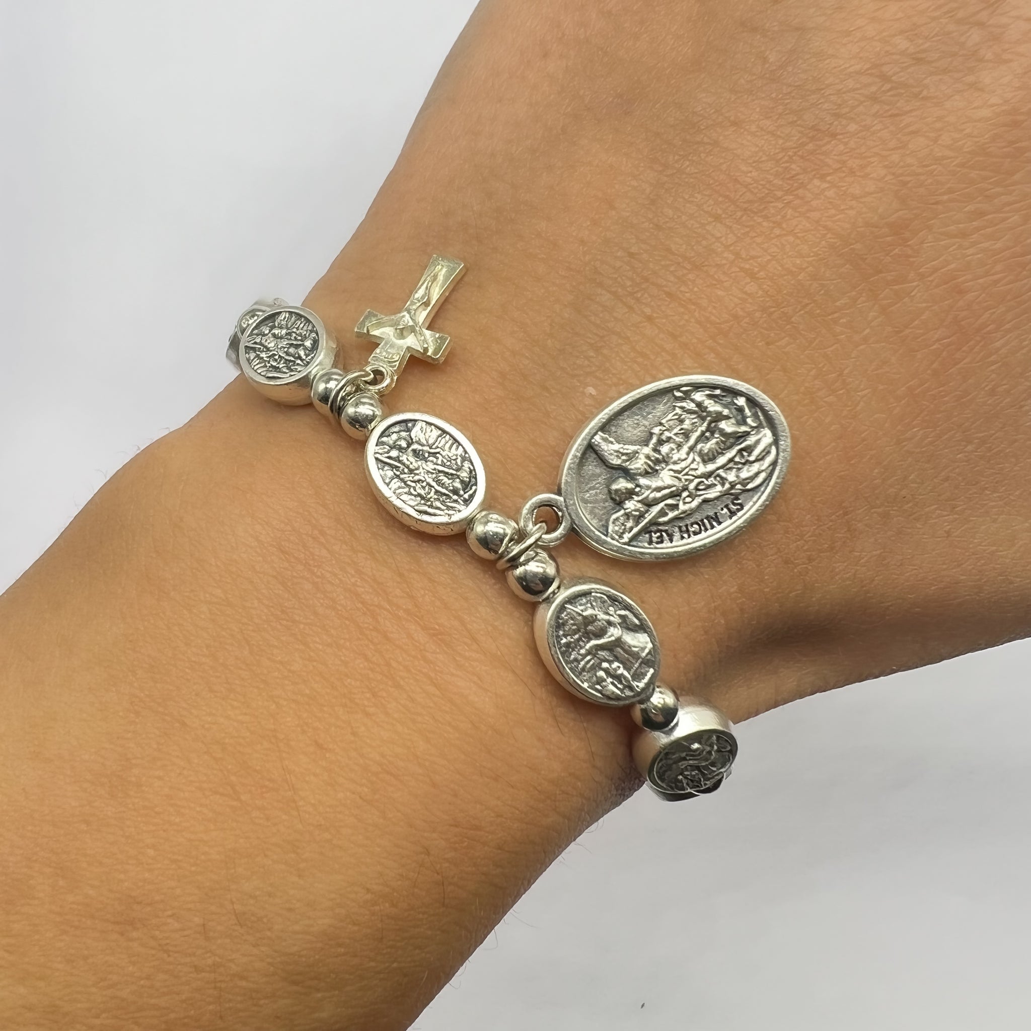 Saint Michael Guardian Angel Bracelet With Small Cross And Larger