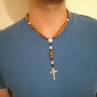 
              Olive Wood Beads Saint Benedict Rosary Necklace
            