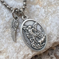 Catholic Necklace With Saint Pendant Medal Charm Angel Wing