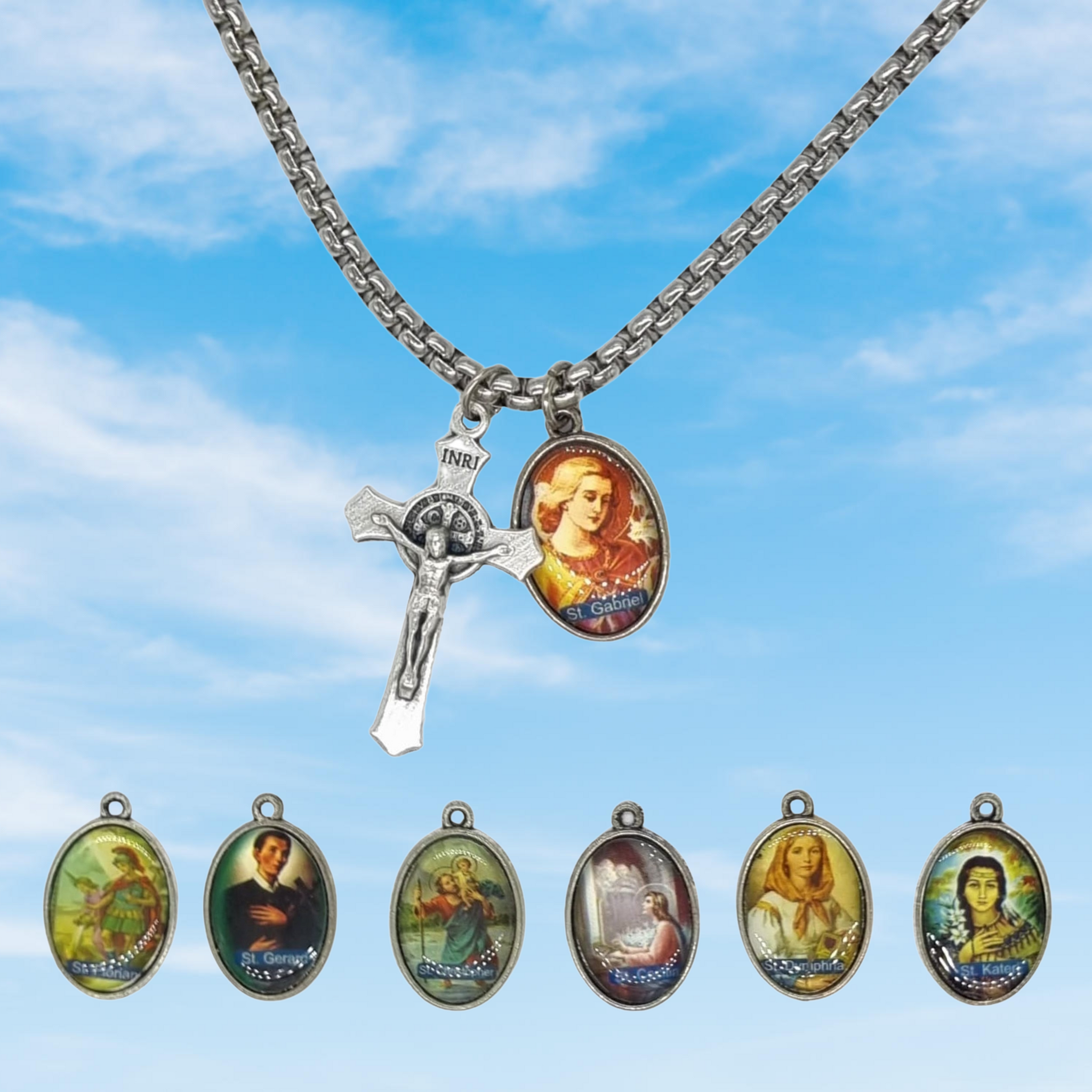 Catholic Sacred Heart necklace | Gold Milagro Flaming Heart religious charm  on 14KGF box chain | minusOne Jewelry
