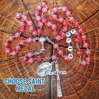 Choose Saint Catholic Rosary with Name - Pink