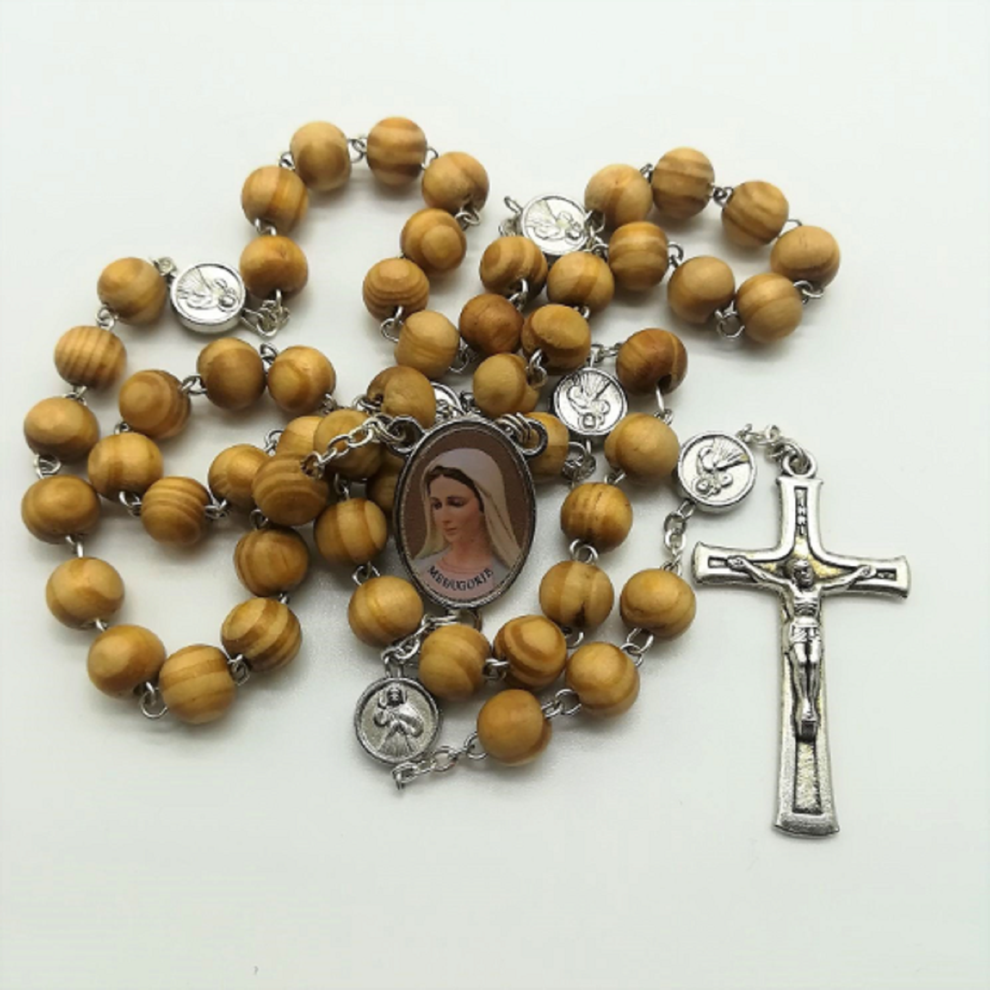 Virgin Mary / Divine Mercy Rosary - Wooden Beads