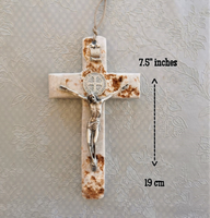 
              Medjugorje Stone Wall Hanging Cross - 7.5" - Baptism Gift
            