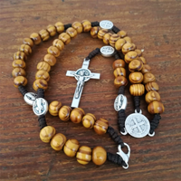 
              Olive Wood Beads Saint Benedict Rosary Necklace
            