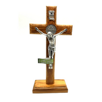 St Benedict Wooden Table Cross With Crucifix - Olive Wood