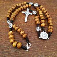 
              Olive Wood Beads Saint Benedict Rosary Necklace
            