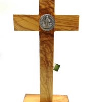 St Benedict Wooden Table Cross With Crucifix - Olive Wood