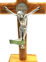 
              St Benedict Wooden Table Cross With Crucifix - Olive Wood
            