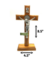
              St Benedict Wooden Table Cross With Crucifix - Olive Wood
            