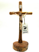 
              Natural Wood Standing Table Cross With Crucifix
            