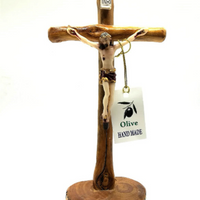 Natural Wood Standing Table Cross With Crucifix