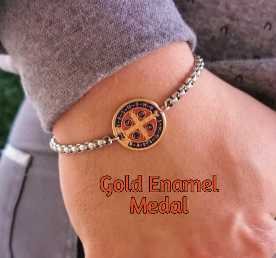 St Benedict Medal Bracelet - Adjustable Cord in Any Color Adult / Teen / Gold