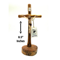 Natural Wood Standing Table Cross With Crucifix