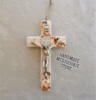 
              Medjugorje Stone Wall Hanging Cross - 7.5" - Baptism Gift
            