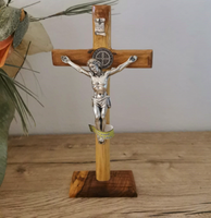 
              Olive Wood Standing Table Cross With Crucifix - 10"
            