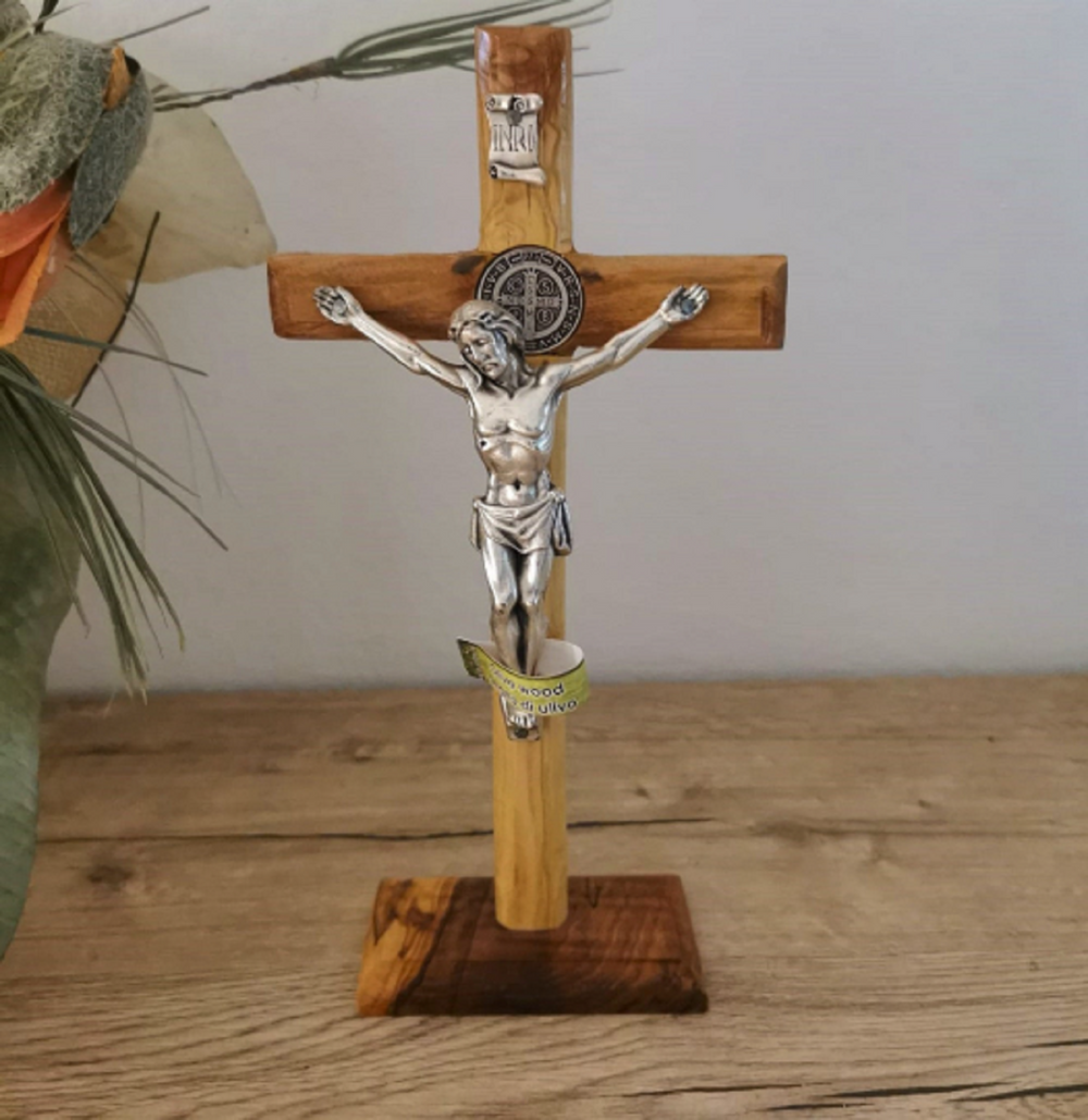 Olive Wood Standing Table Cross With Crucifix - 10