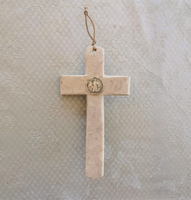 
              Medjugorje Stone Wall Hanging Cross - 7.5" - Baptism Gift
            