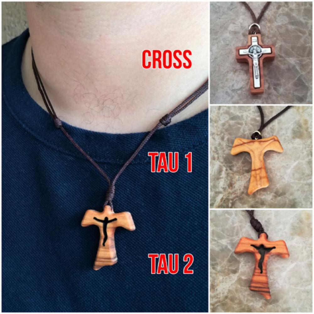 Olive Wood Tau Cross Pendant Necklace MedjugorjeGifts