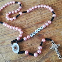 Personalized Name Rosary Necklace - Pink