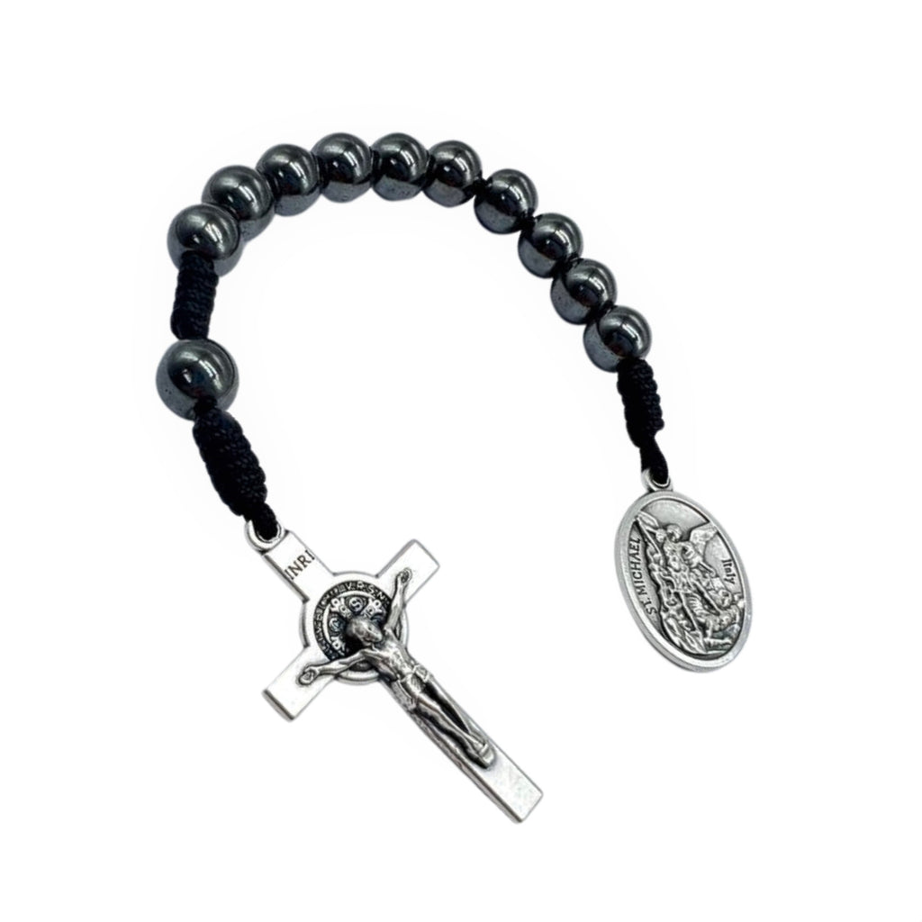 Hematite Black Beads St Michael Archangel Chaplet Catholic Rosary