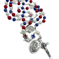 USA American Flag Catholic Rosary St Michael Archangel Red White And Blue Beads